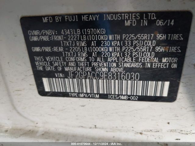 JF2GPACC9E8316030 Subaru Xv Crosstrek 2.0i Premium