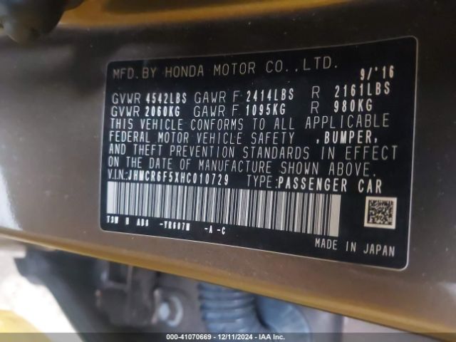 JHMCR6F5XHC010729 Honda Accord Hybrid Ex-l