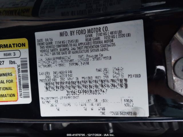 3LN6L5E99HR603767 Lincoln Mkz Reserve