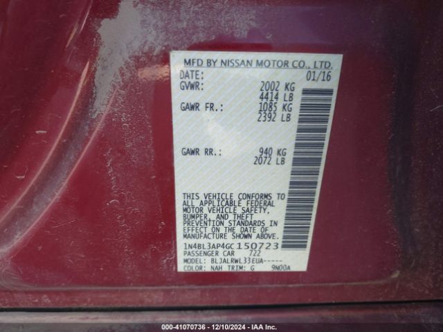 1N4BL3AP4GC150723 Nissan Altima 3.5 Sl/3.5 Sr