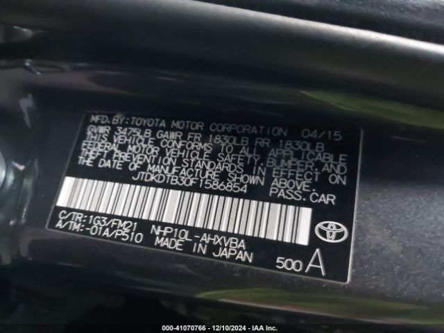 JTDKDTB30F1586854 Toyota Prius C Two