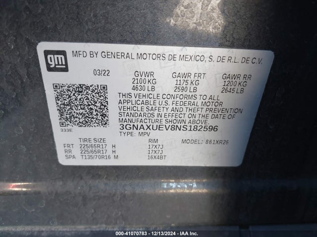 Chevrolet Equinox Awd Lt 2022 3GNAXUEV8NS182596 Image 9
