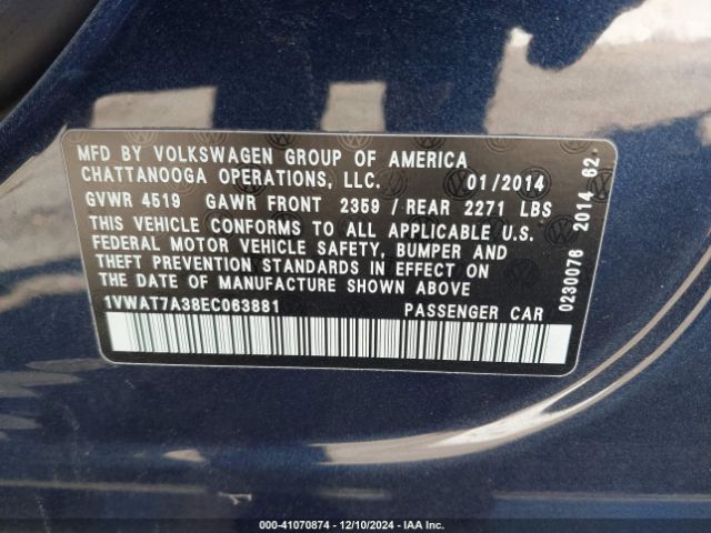 1VWAT7A38EC063881 Volkswagen Passat 1.8t Wolfsburg Edition