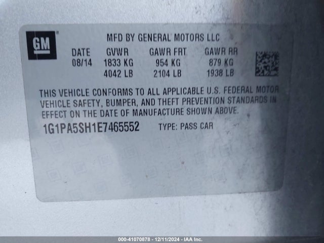 Chevrolet Cruze Ls Auto 2014 1G1PA5SH1E7465552 Image 9