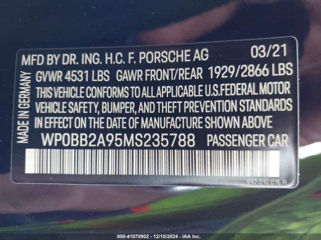 2021 PORSCHE 911 WP0BB2A95MS235788 Photo 8