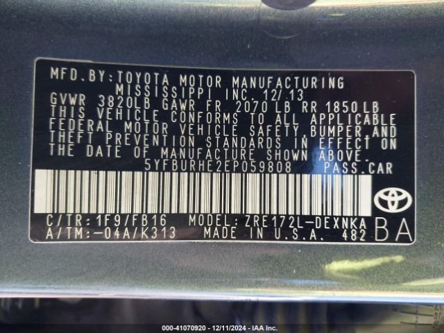5YFBURHE2EP059808 Toyota COROLLA LE
