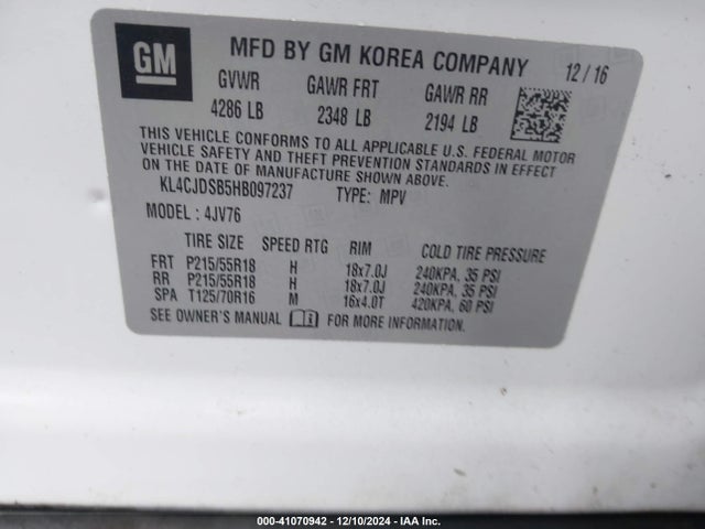 KL4CJDSB5HB097237 Buick Encore Premium