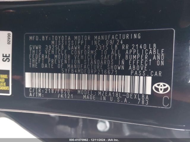 5YFB4MDE0RP216671 Toyota COROLLA LE