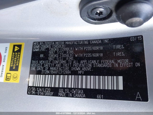 Lexus RX 350 2015 2T2BK1BAXFC312884 Image 9