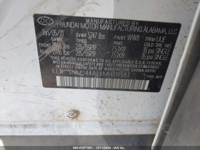 5NMS44AL6MH319583 Hyundai Santa Fe Limited