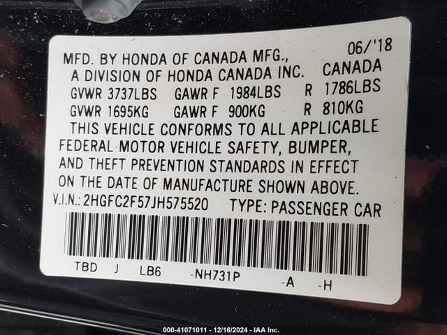 Honda Civic Lx 2018 2HGFC2F57JH575520 Image 9
