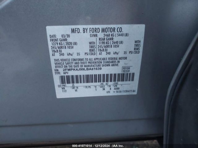 2FMPK4J99LBA81639 Ford EDGE SEL
