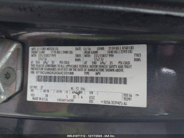 1FMCU9GX2GUC33188 Ford ESCAPE SE