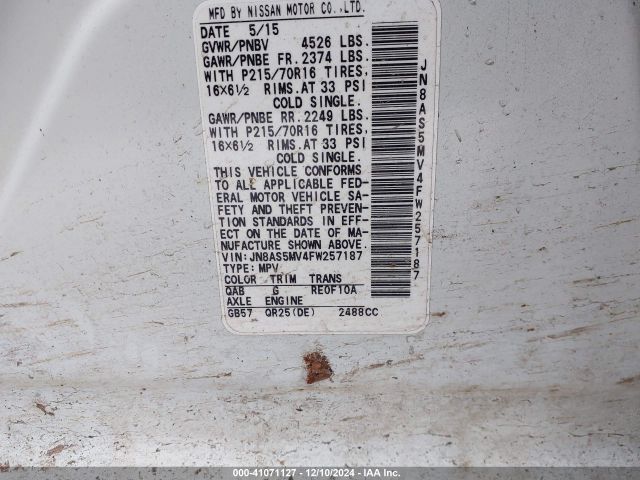 JN8AS5MV4FW257187 Nissan Rogue Select S