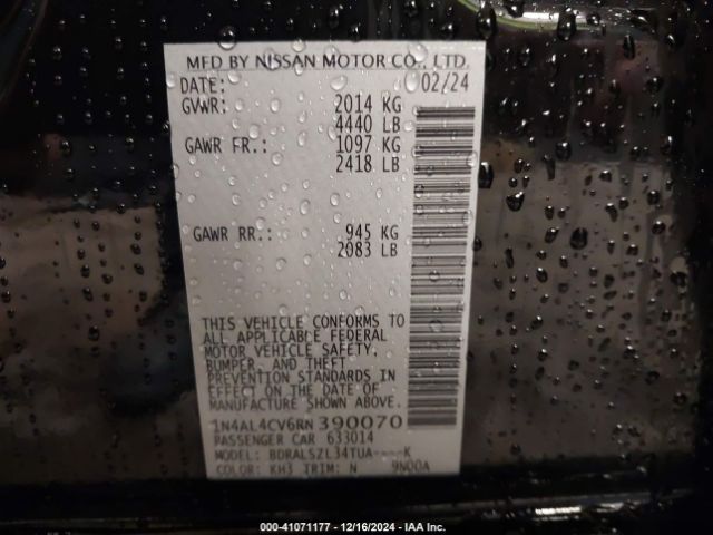 1N4AL4CV6RN390070 Nissan Altima Sr Vc-turbo Fwd