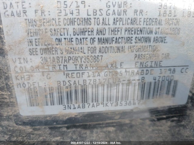 Nissan 2019 2019 3N1AB7AP9KY353867 Image 9
