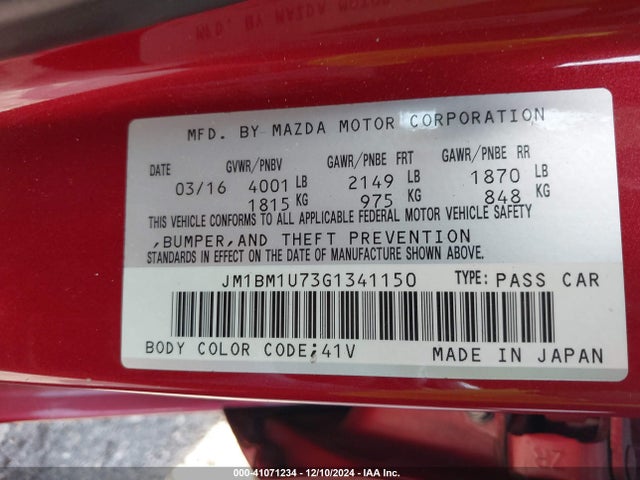 JM1BM1U73G1341150 Mazda Mazda3 I Sport