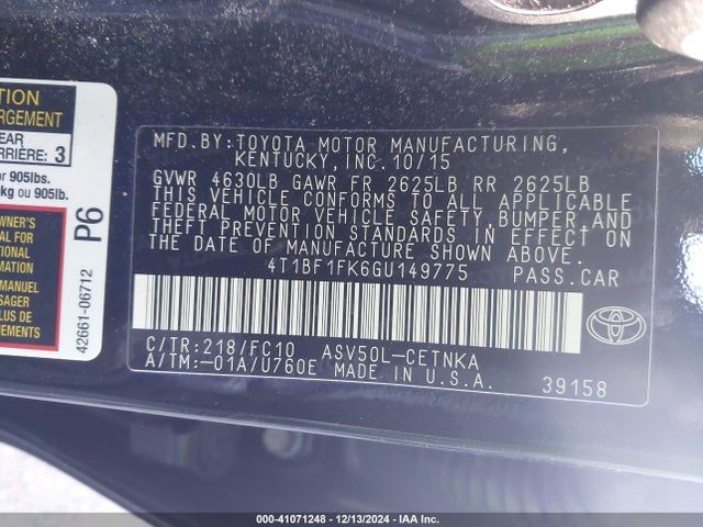 Toyota CAMRY LE 2016 4T1BF1FK6GU149775 Image 9