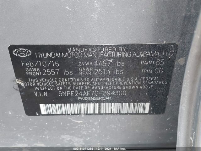 5NPE24AF7GH394300 Hyundai Sonata