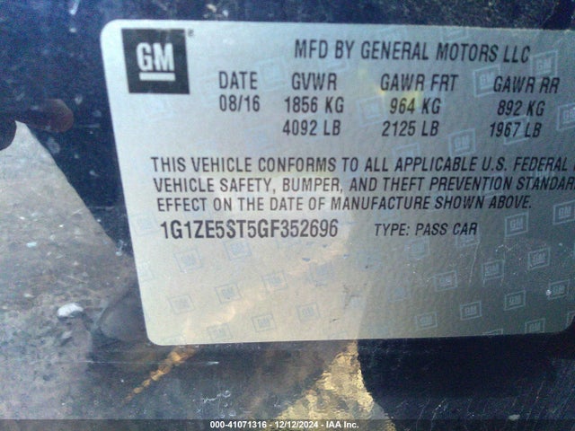 Chevrolet MALIBU 1LT 2016 1G1ZE5ST5GF352696 Image 9