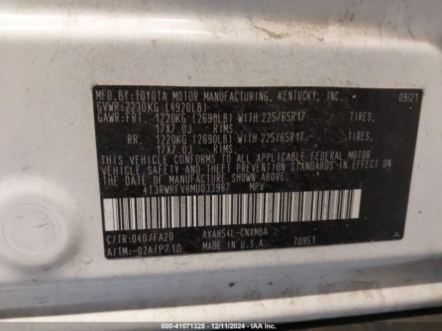 4T3RWRFV8MU033987 Toyota a25a-fxs, 3nm+4nm(ni)