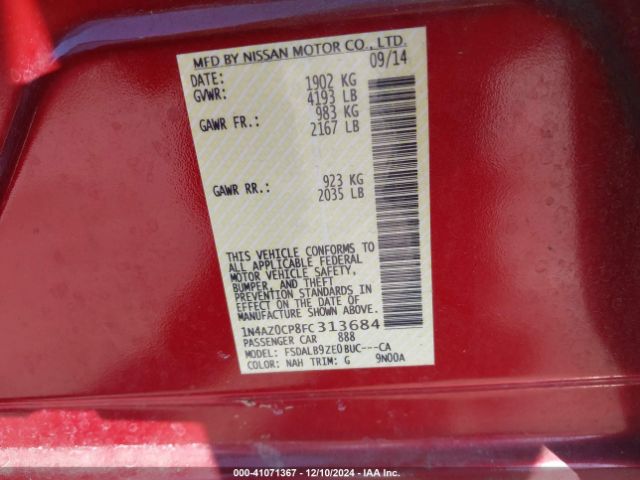 1N4AZ0CP8FC313684 Nissan LEAF S