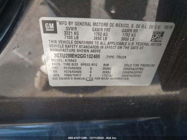 3GTU2MEH2GG102486 GMC Sierra 1500 Sle