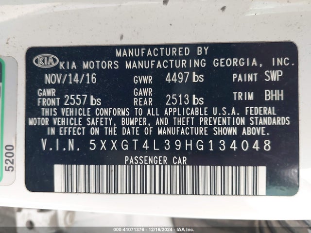 KIA Optima Lx 2017 5XXGT4L39HG134048 Image 9