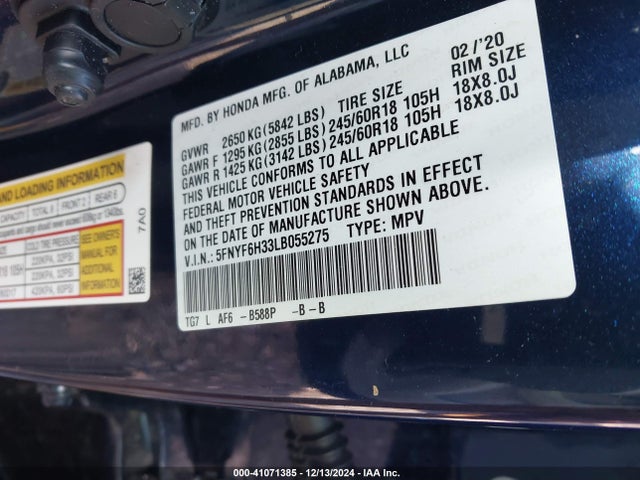 Honda Pilot Awd Ex 2020 5FNYF6H33LB055275 Image 9