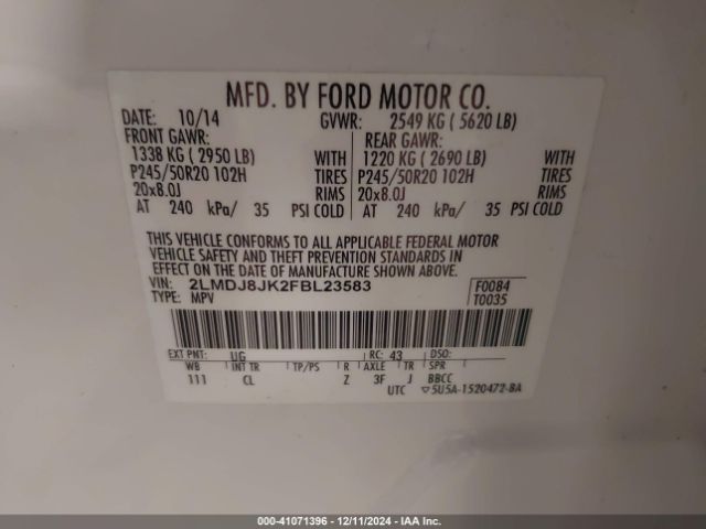 2LMDJ8JK2FBL23583 Lincoln MKX