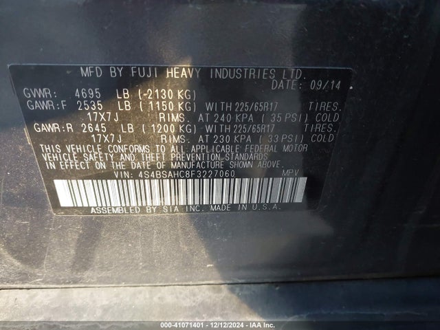 Subaru Outback 2.5i Premium 2015 4S4BSAHC8F3227060 Image 9