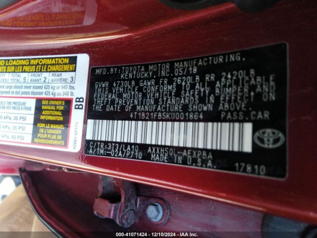 4T1B21FB5KU001864 Toyota Avalon Hybrid Limited