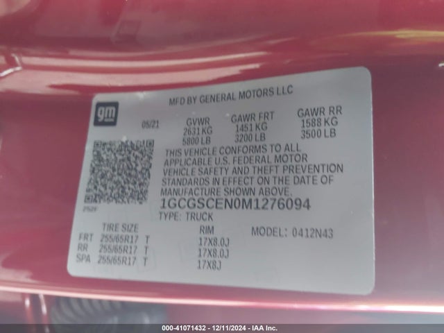 1GCGSCEN0M1276094 Chevrolet Colorado 2wd  Short Box Lt