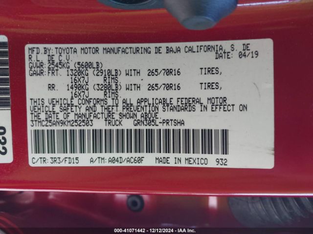 2019 TOYOTA TACOMA 4WD 3TMCZ5AN9KM252503 Photo 8