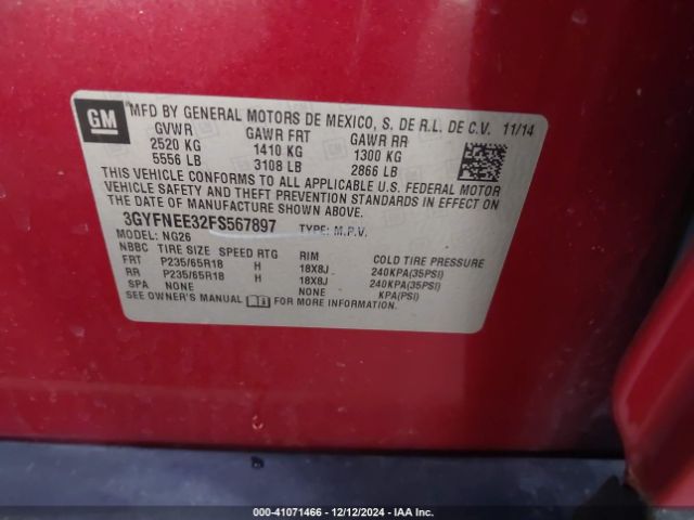 3GYFNEE32FS567897 Cadillac Srx Luxury Collection