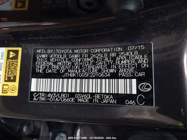 Lexus ES 350 2015 JTHBK1GG5F2210634 Image 9