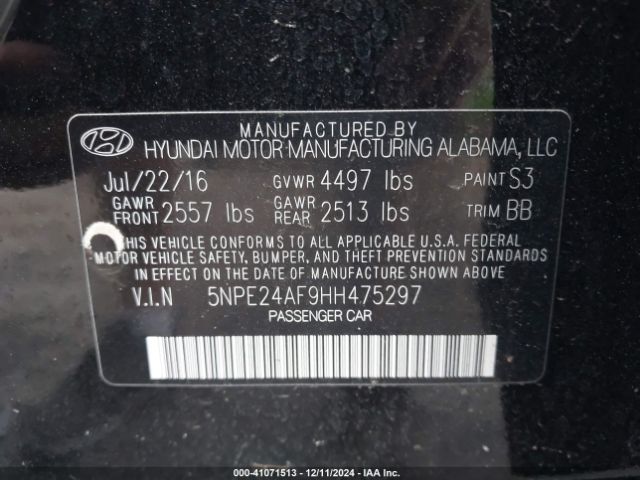 5NPE24AF9HH475297 Hyundai SONATA SE