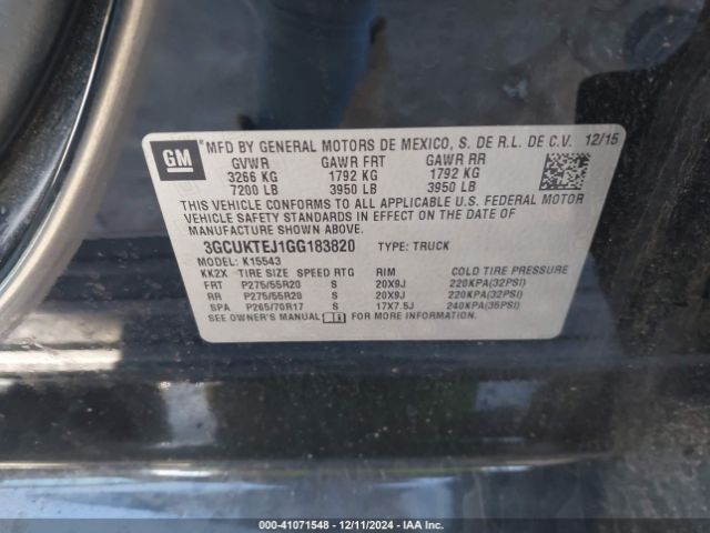 3GCUKTEJ1GG183820 Chevrolet Silverado 1500 High Country