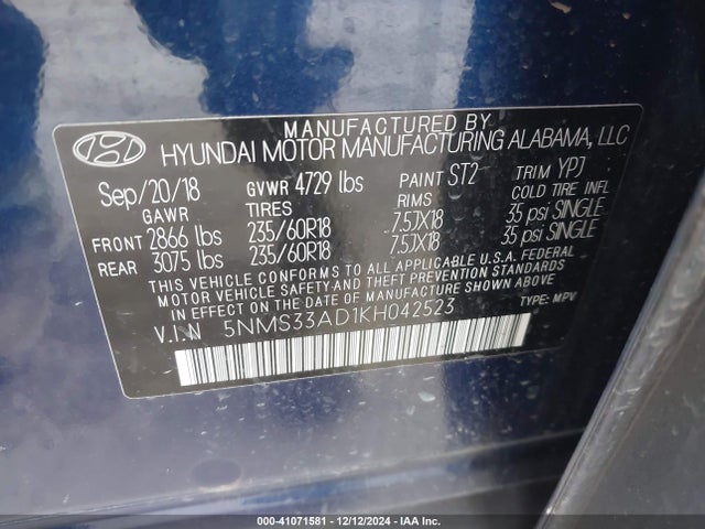 Hyundai Santa Fe Sel Plus 2019 5NMS33AD1KH042523 Image 9