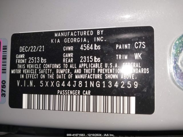 5XXG44J81NG134259 KIA K5 Gt