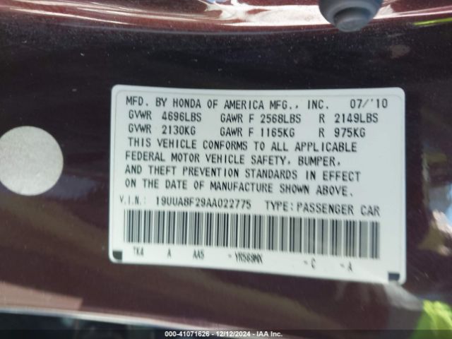 2010 ACURA TL 19UUA8F29AA022775 Photo 8