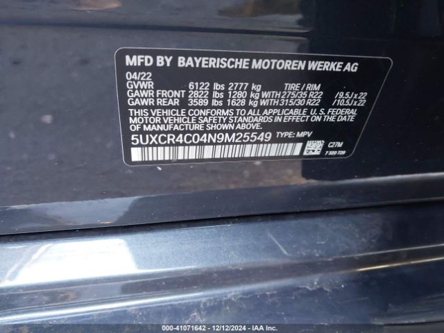 5UXCR4C04N9M25549 BMW X5 Sdrive40i