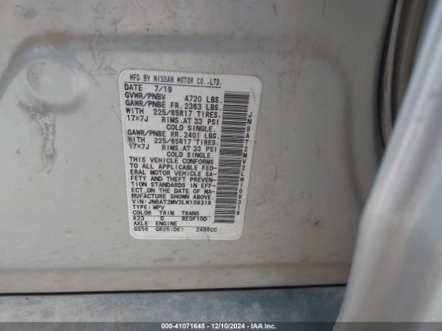 JN8AT2MV2LW109319 Nissan Rogue S Intelligent Awd