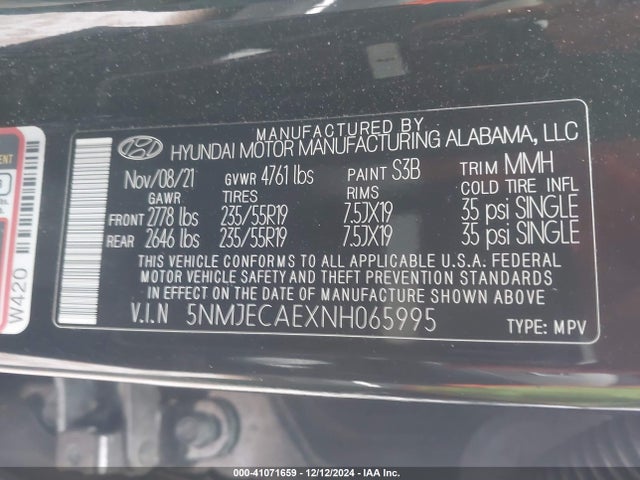 Hyundai Tucson Limited 2022 5NMJECAEXNH065995 Image 9