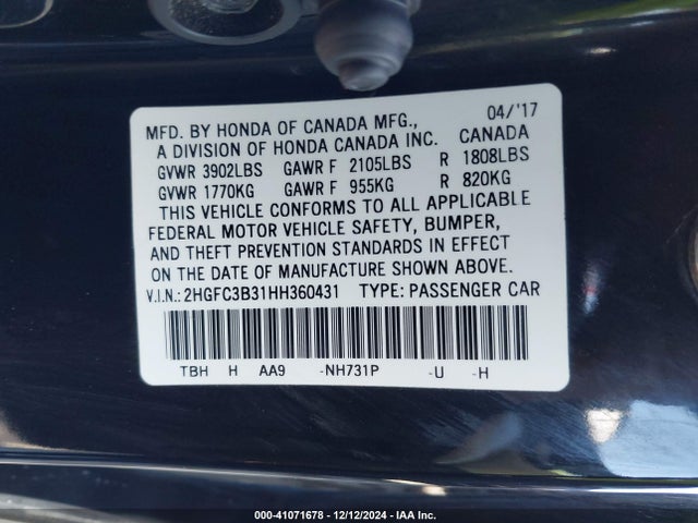 Honda Civic Ex-t 2017 2HGFC3B31HH360431 Image 9