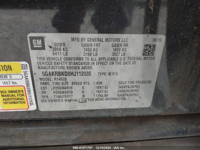 5GAKRBKD8HJ112935 Buick Enclave Leather