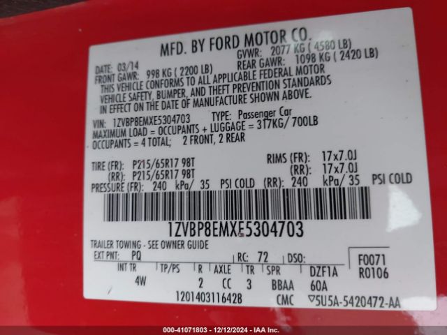 1ZVBP8EMXE5304703 Ford Mustang V6 Premium