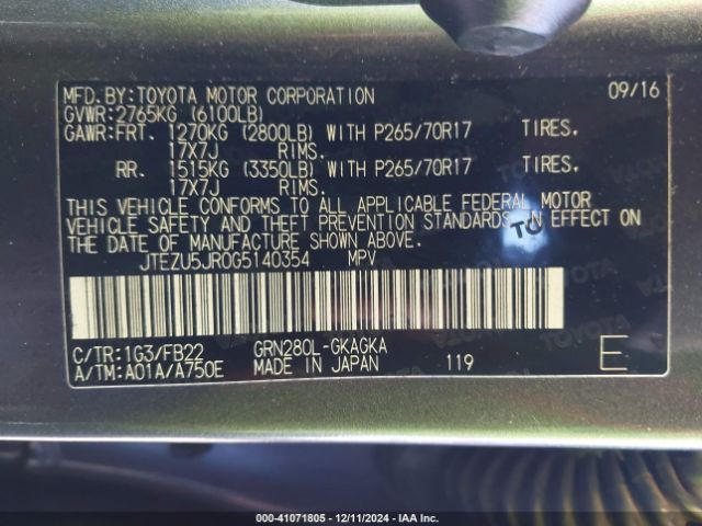 JTEZU5JR0G5140354 Toyota 4RUNNER SR5