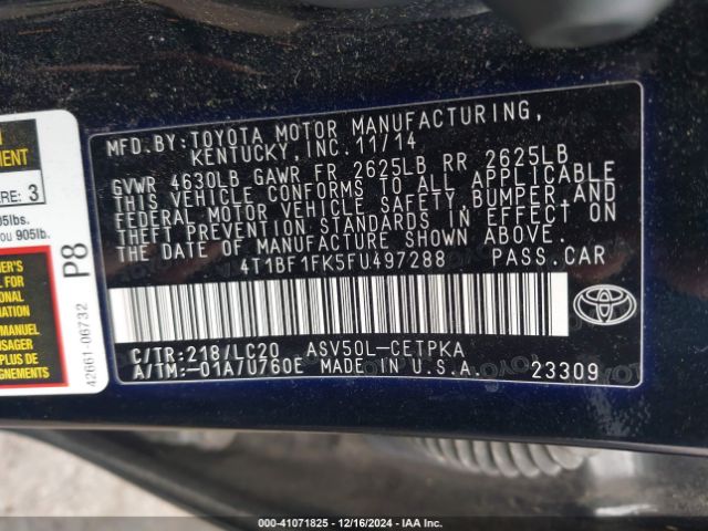 4T1BF1FK5FU497288 Toyota CAMRY XSE