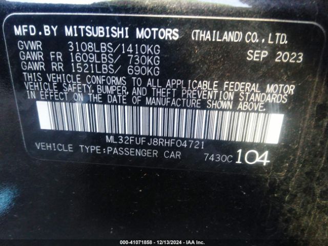 ML32FUFJ8RHF04721 Mitsubishi Mirage G4 Es